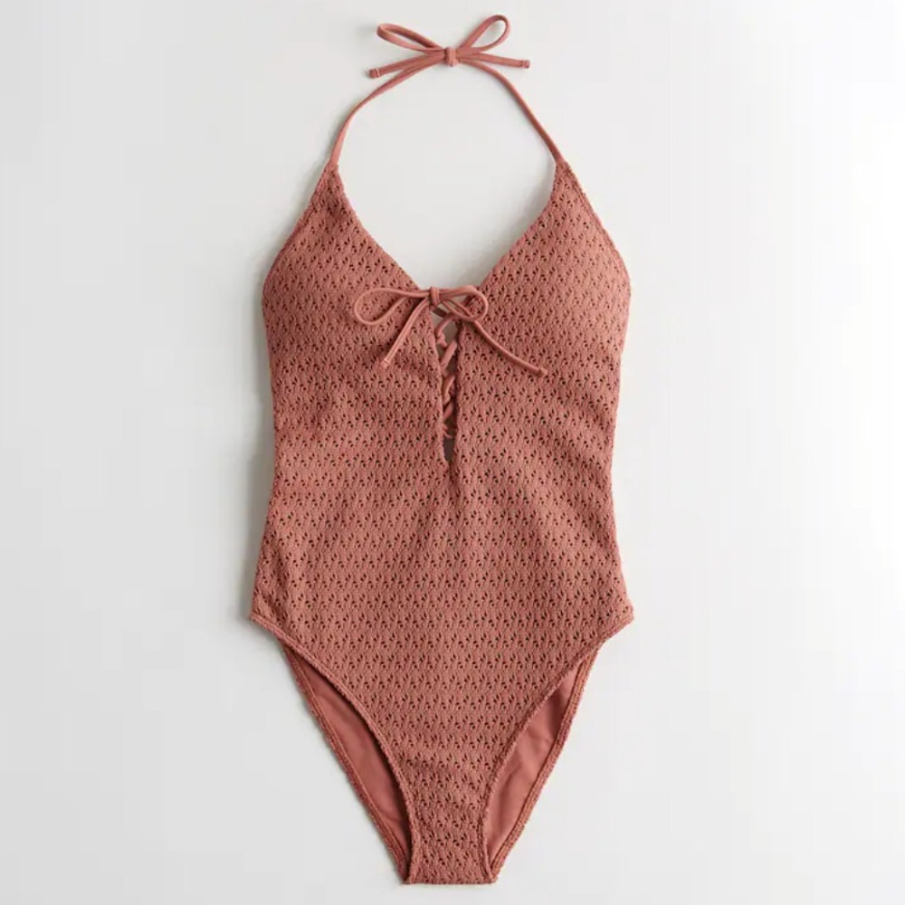 (NWT) Hollister Lace-Up Crochet One-Piece Swimsuit